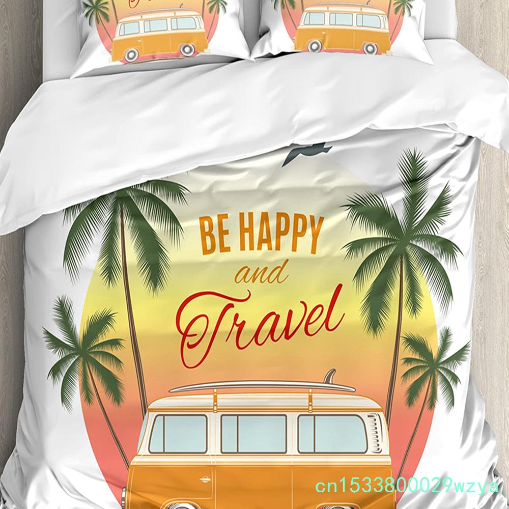 Surf Decor Bedding Set Comforter Duvet Cover Pillow Shams Ornate Colorful Surfboards Vocation Fun W Bedding Cover Double Bed Set