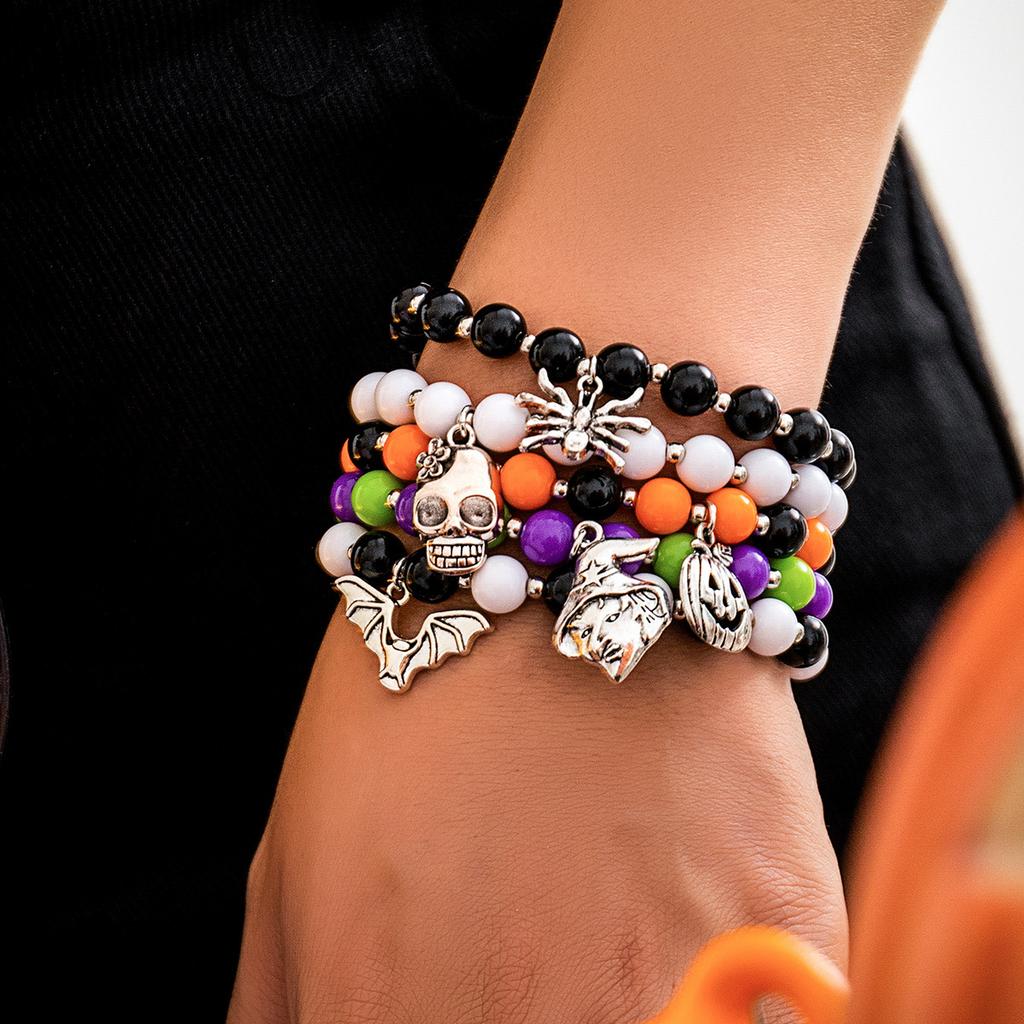 Halloween Skull Pumpkin Bracelet Set Dark Witch Spider Mixed Color Beaded Funny Bracelet