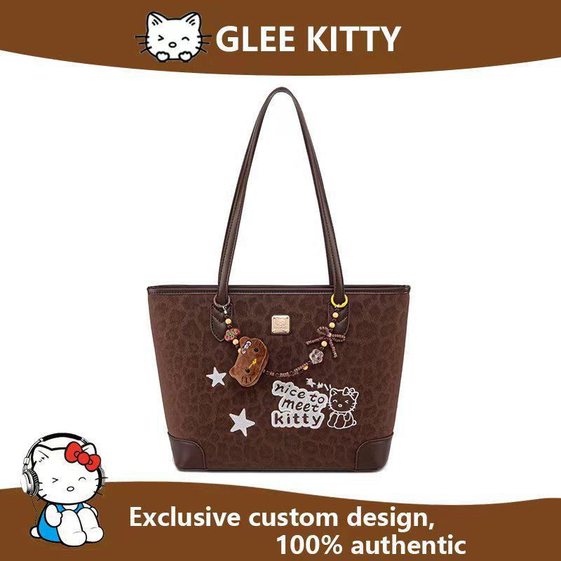 

GLEE KITTY Autumn 2025 Leopard Print Retro Tote Bag - Large Capacity, Fashionable & Simple Design 37x11x25 cm
