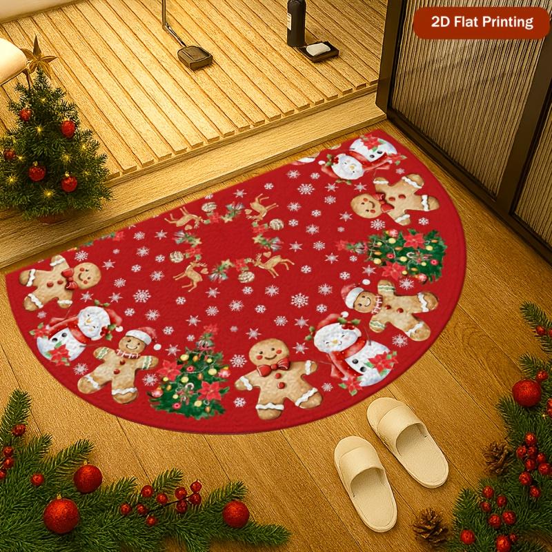 1Pcs Gingerbread Snowflake Semi Circle Welcome Doormat Non-Slip for Outdoor Patio Porch Kitchen Bathroom Entryway Floor Mat
