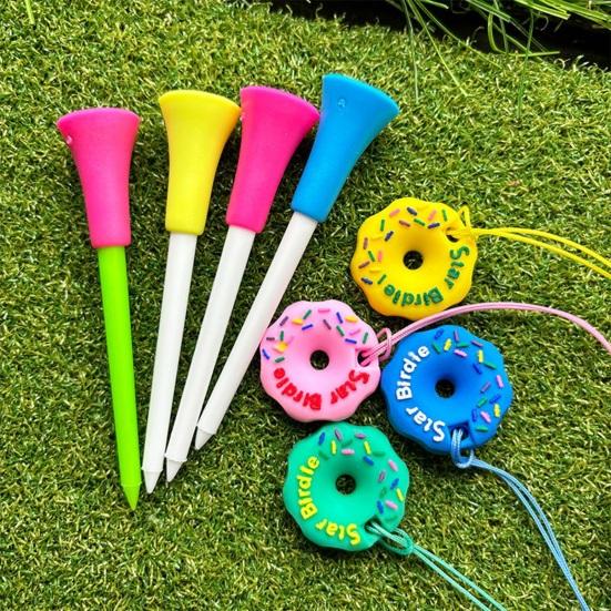 Cartoon Anti Lost Golf Tee Hanger with Tee Plastic Donut Design Golf Tee Ring with Strap Loss Prevention Golf Tee Holder for Men Women Golfers