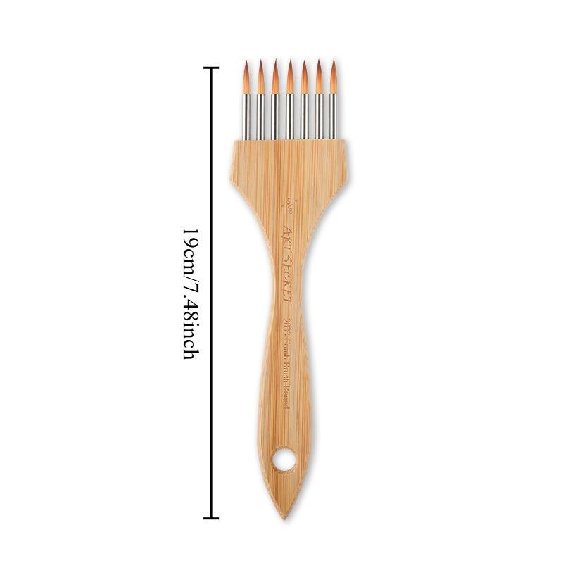 1pcs New Multi Toothed Comb Wooden Flat Head Round Head Art Watercolor Acrylic Brush Nylon Wool Art Stationery