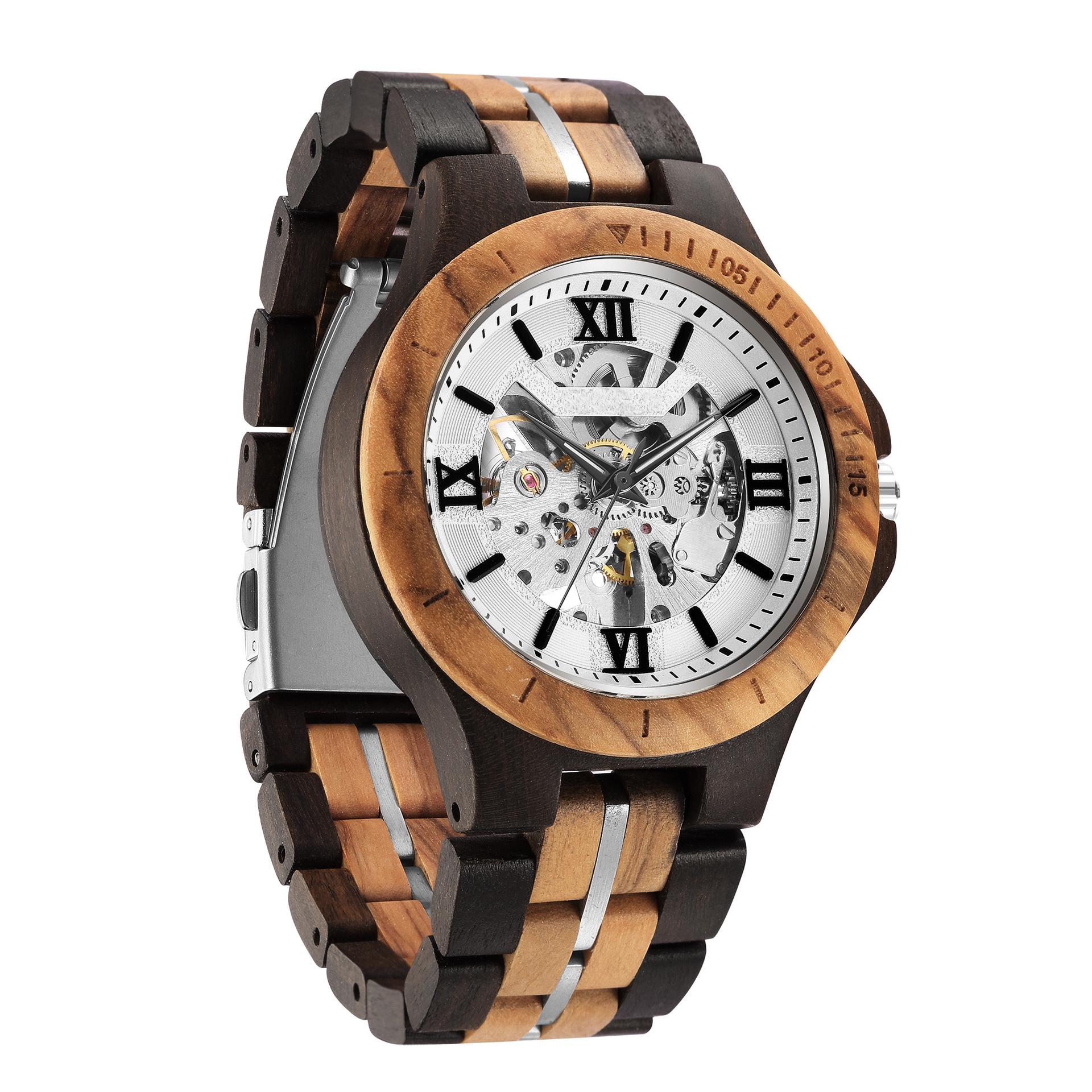 

Kunhuang Men s Automatic Wood & Steel Mechanical Watch