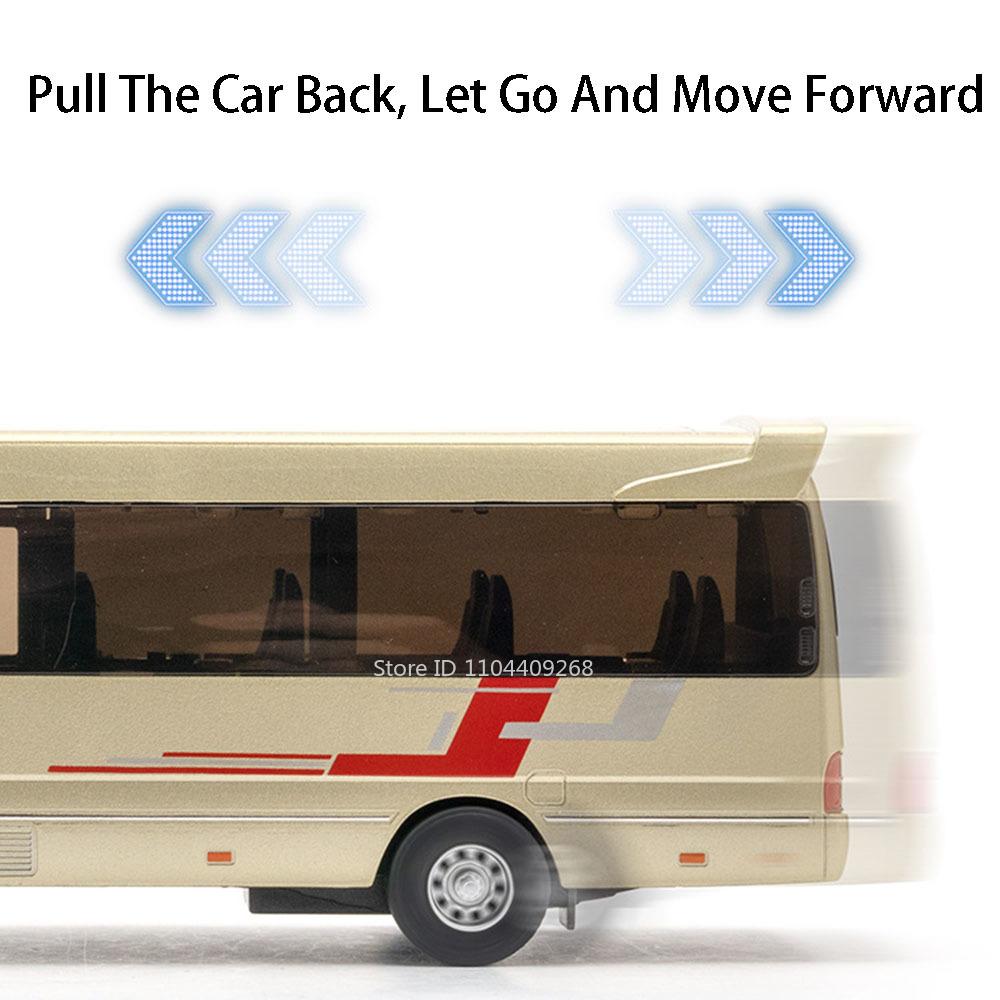 1:32 Scale Coaster Business Bus Model Toy Car Diecast Metal Sound Light Pull Back Police Vehicle Models Toys Gifts for Boys