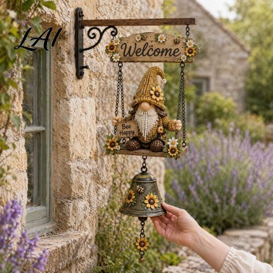 Gnomo da Giardino Rustico Campanello Campanello Gnomi Grandi Benvenuti Campanello a Sospensione Decorazione Fantasiosa per Portico Anteriore Patio Recinzione Casa di Campagna Regalo Mamma Nonna Campagna