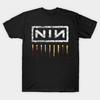 Men Black Print T-shirt Nine Inch Nails Distressed Logo No-Cut Transfer Paper Print Cotton Tshirt
