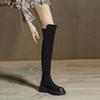 Black Over-the-knee Boots Suede Round Toe Thick Sole Chunky Heel Super High-top Slim and Stretchy Boots