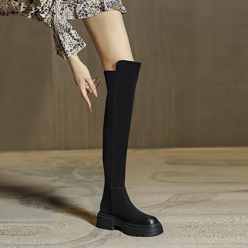 

Women Flats Shoes Platform Pleated Chelsea Over The Knee Boots 2026 Winter Trend New Gladiator Suede Boots Goth High Sock Botas 35 чорний