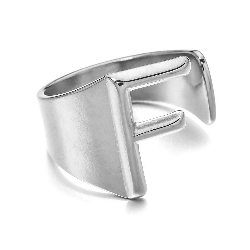 18K Gold Stainless Steel Letter Ring – Fashionable Open European & American Style, Women's Adjustable Titanium Steel Ring