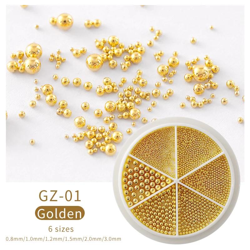 1 Box Mini Small Stainless Steel Caviar Beads Nail Art Decorations Silver Rose Gold Micro Ball Charm Gel Polish Tips