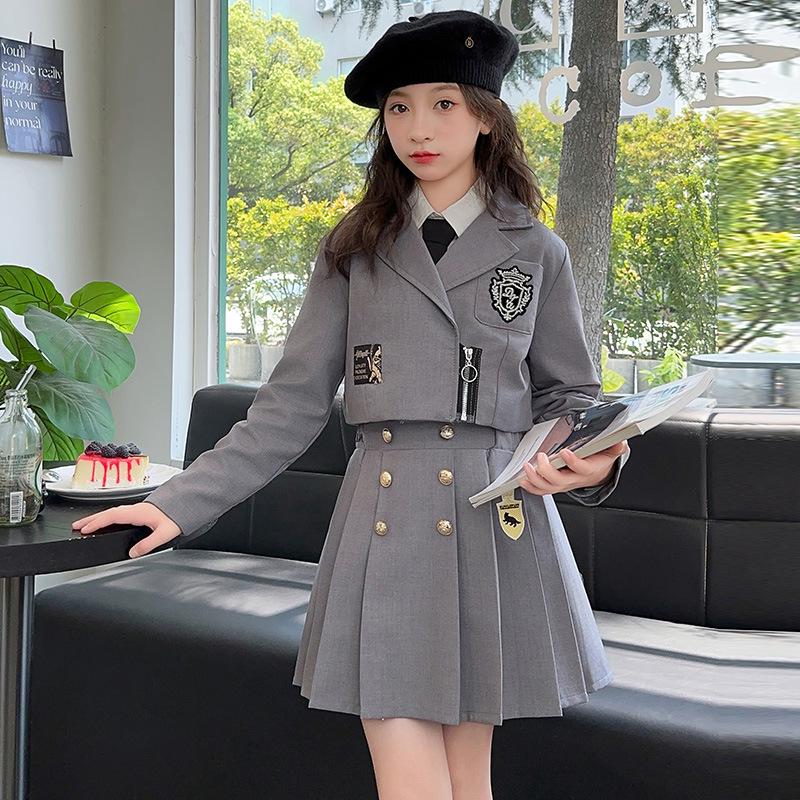 

Осень 2025 Модный комплект юбки-формы JK для девочек - Двойка в академическом стиле для детей среднего и старшего возраста 140cm