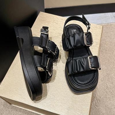 5cm Women Punk Sandals Summer Platform Wedges High Heel Sandals Female Open-toe Chunky Sneakers Beach Buckle Slippers Woman New