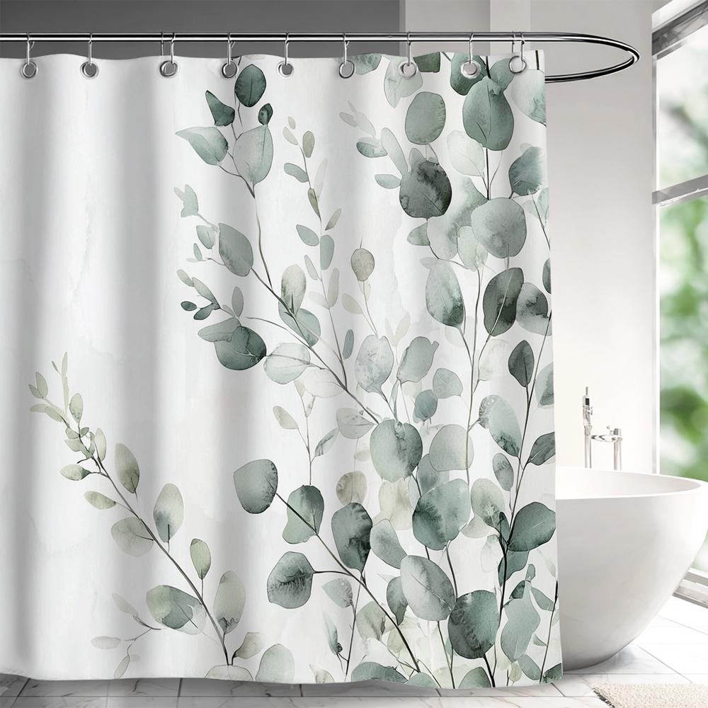 1 Piece Floral Printed Polyester Shower Curtain - No Drilling Required, Machine Washable Bathroom Decor, Machine Washable Fabric