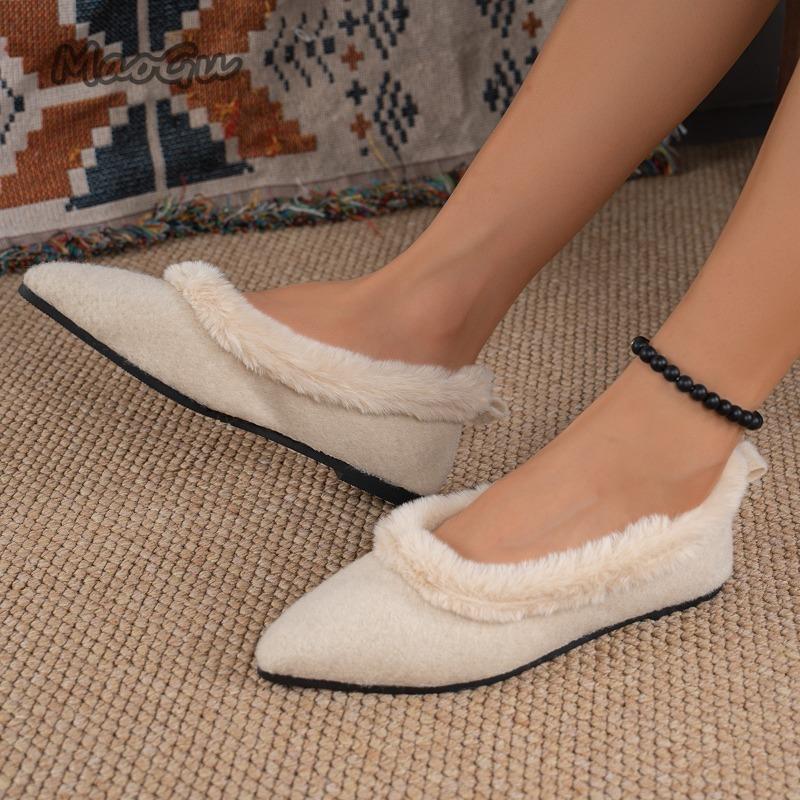 Fashion 2025 Autumn Winter Short Plush Women's Flats Warm Pointed Toe Slip On Casual Loafers Comfortable Shallow Shoes Zapatos De Mujer