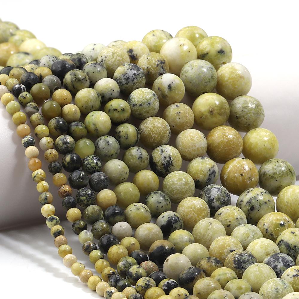 4/6/8/10/12mm Natural Stone Beads Grass Yellow Turquoise Round Loose Beads For Jewelry Making DIY Bracelets Necklace Accessories
