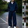 Outdoor Exercise Gear Men Tracksuit 2 Pieces Set, Hoodie Coat Drawstring Sweatpants Athletic Activities Workout Outfit, Solid Color Loungewear