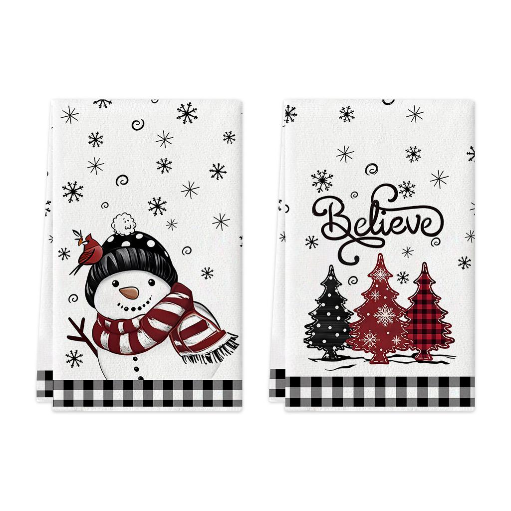 2 Stück Handtücher mit Weihnachtsmuster und Schneemannmuster, erhältlich in verschiedenen Stilen für vielseitige Verwendung in Küchen und Wohnzimmern