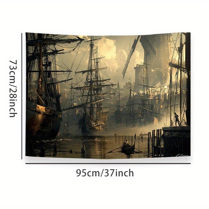 Vintage Nautical Tapestry Sailboat Wall Hanging Maritime Ocean Beach Decor Retro Coastal Living Room Bedroom Art Cloth
