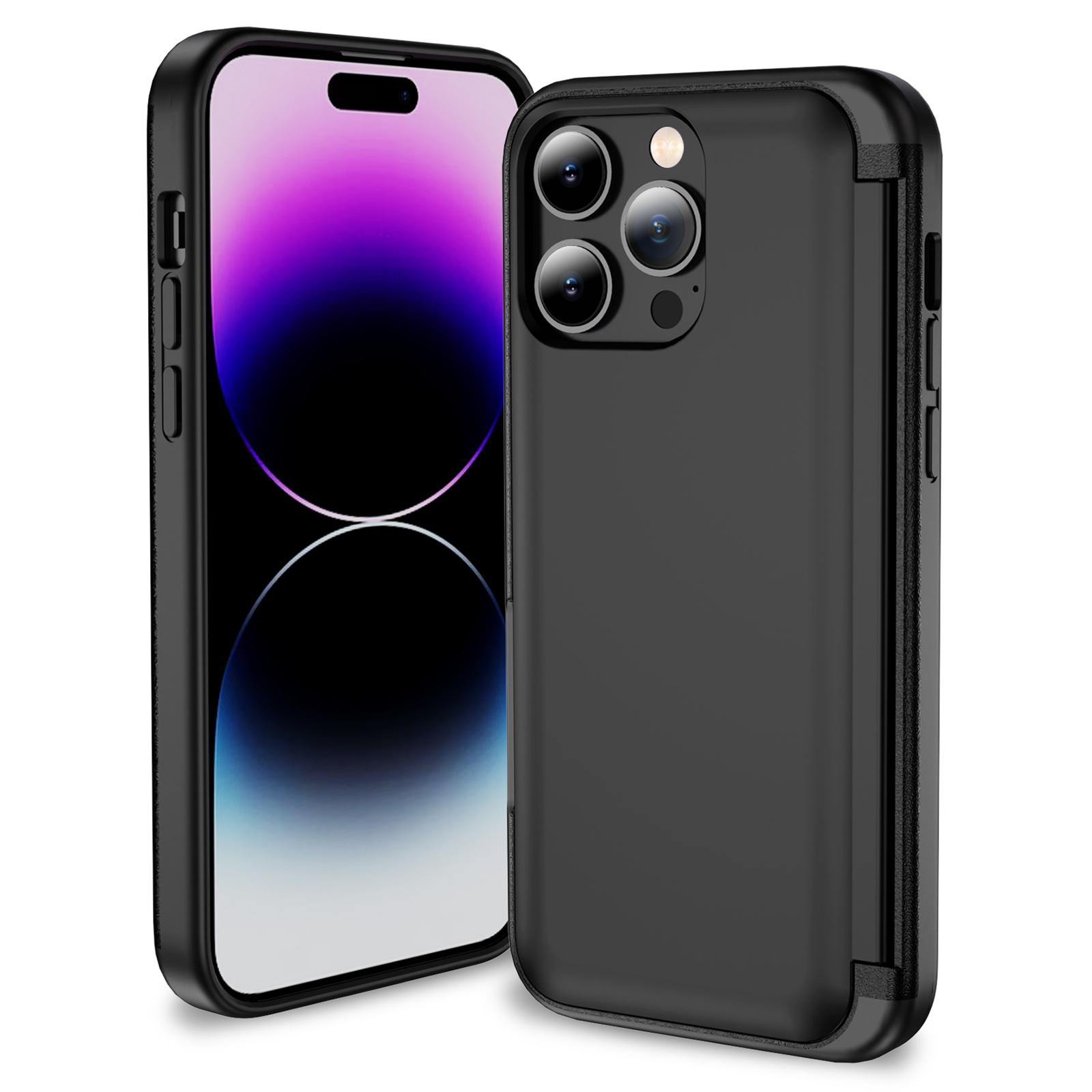 

For iPhone 14 Pro Max Card Holder Case Flip Kickstand TPU+PC Protective Phone Cover Black