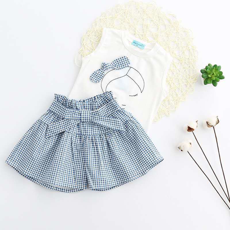 Girls' Outfit Korean Style Children's Clothing Girls' Summer New Fashion Lady Sleeveless T-shirt + Skirt Pants Set