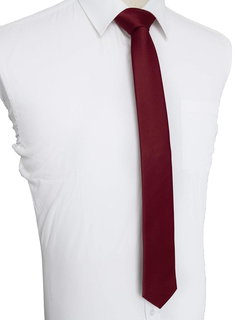 [JEMYGINS] Men's Burgundy Wine Red Tie, Extra Narrow Tie, Skinny Tie, 6cm Wide, Slim, for Young Men, Washable