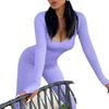 Women's Ribbed Square Neck Yoga Jumpsuit with Hip Lifting Slim Fit, Long/Short Sleeve
