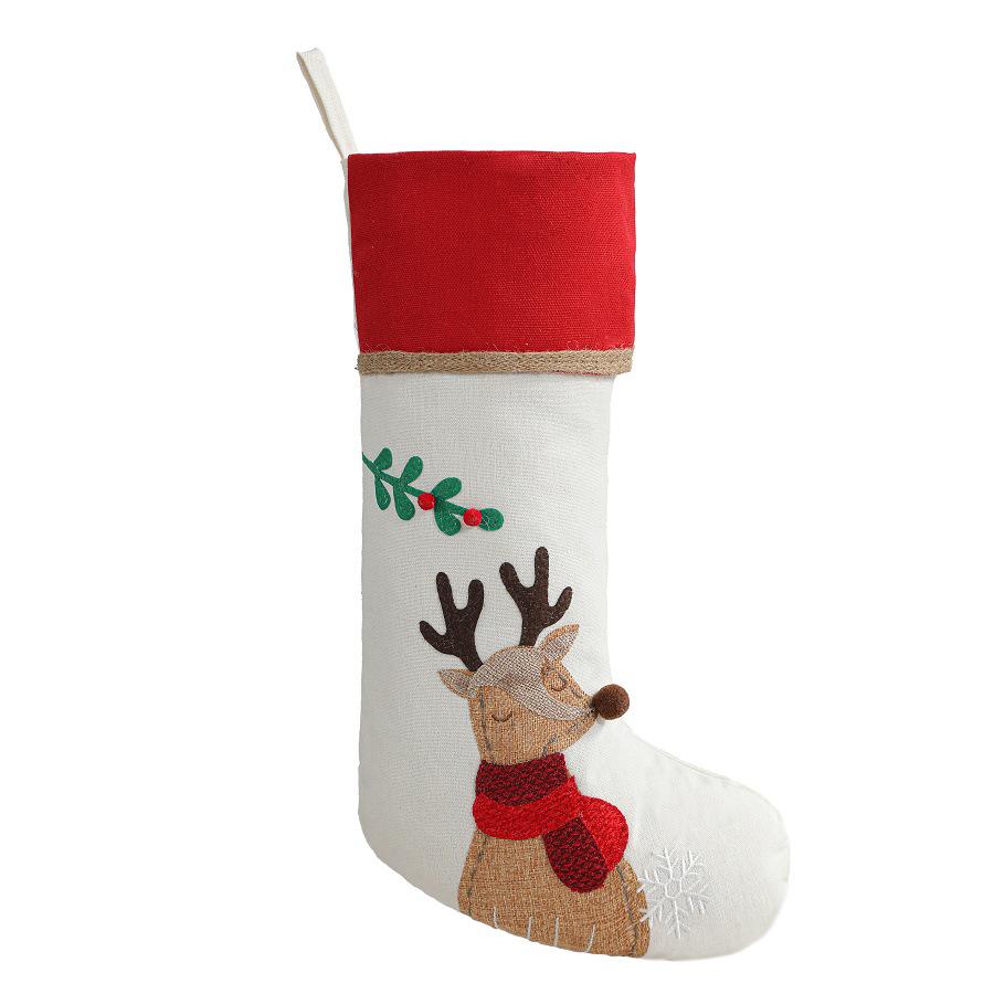 Burlap Christmas Stocking Gift Bag with Snowman Ornament