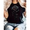 European Size Women's Casual Round Neck T-shirt Exquisite Rose Print Soft Cotton Fabric Short-sleeved Spring and Summer Fashion Shirt