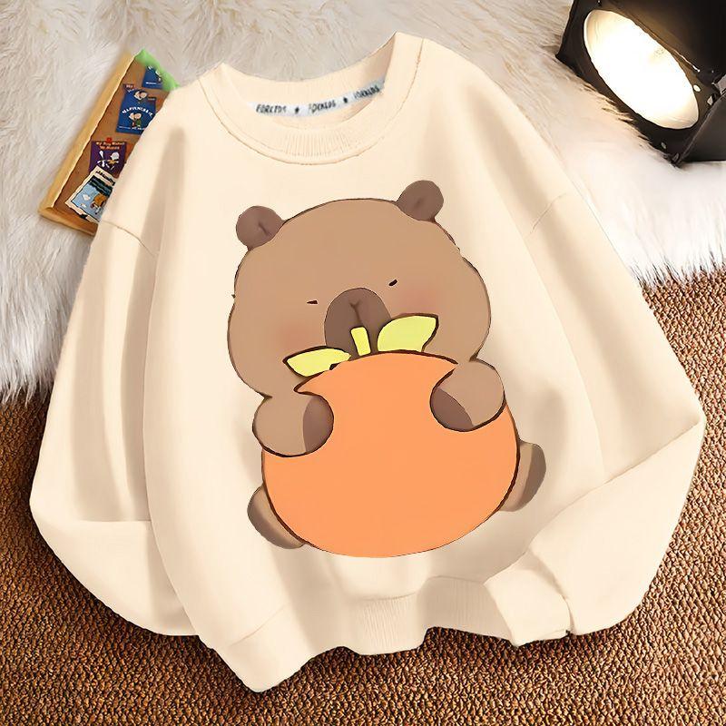 

Children s Fashion Capibara Tops for Autumn and Winter, Loose Long-sleeved Round-neck Hoodies for Boys and Girls 150