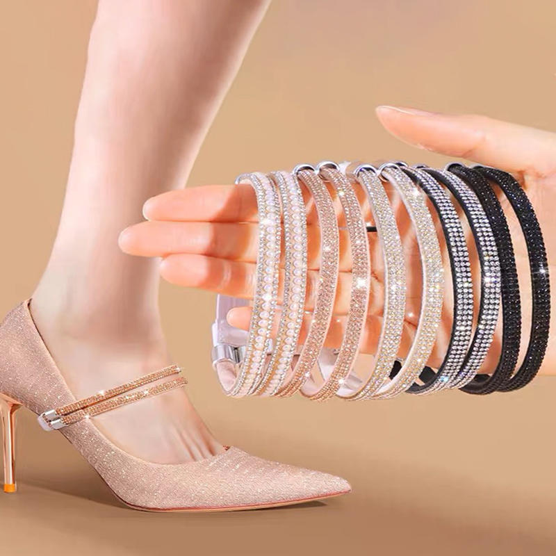 Women Shoe Belt Rhinestone High Heels Shoelaces Free Triangle Bundle Ankle Holding Loose Anti-skid Bundle Laces Tie Straps Band