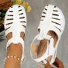 WOMEN'S SOLID COLOR SLOPE HEEL SANDALS WITH TOE STRAP - Comfortable Round Toe Design, Mid-height Heel, Synthetic Overlay Fabric and PU Sole, Sandals