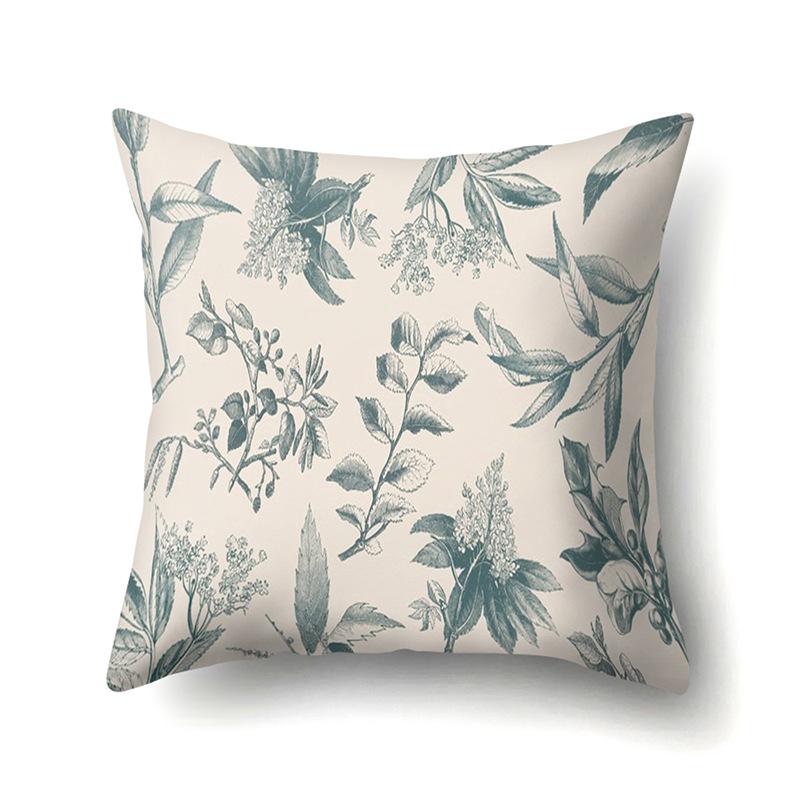 Polyester Pillowcase Ins Style Plant Flowers Nordic Printed Peach Leather Velvet Cushion Cover Sofa Waist Cushion Cover