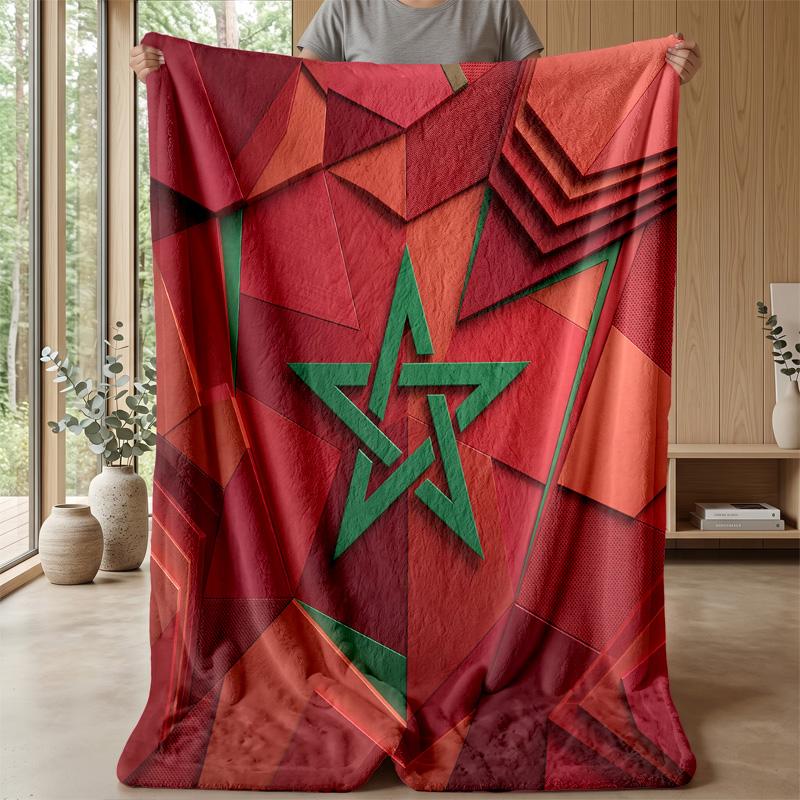 Morocco Football Printed Flannel Blanket Skin Friendly Warm Decorative Throw for Indoor Couch Bed Daily Use