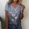 New dandelion pattern 3D printed T-shirt for women - casual and fashionable street wear with short sleeves and V-neck design.