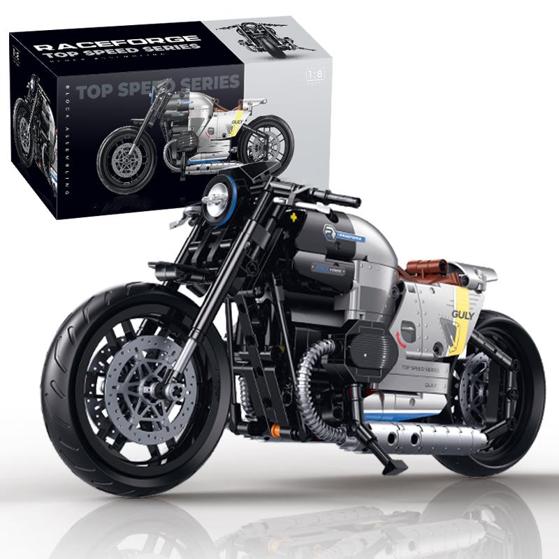 Klassische Motorrad Technische Bausteine Sets MOC Steine 1:8 Motorradmodell Weihnachtsgeschenke für Jungen Kinder Kinder Erwachsene