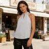 Moda de Verano para Mujer Blusa sin Mangas con Cuello Halter Camisa Casual Calada Elegante Top sin Mangas de Color Sólido Camisas Dulces Simples Holgadas para Mujer