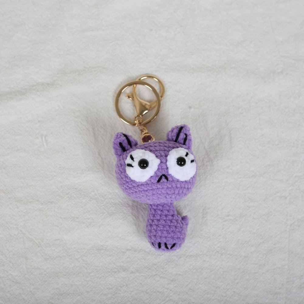 Cartoon Cat Crochet Keyrings Handmaking Knitted Key Ring Exquisite Black Kitten Keyrings Backpack
