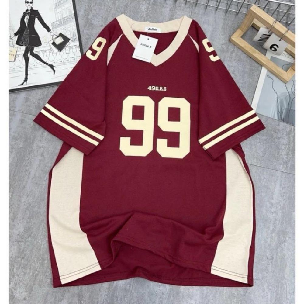 

Футболка большого размера в американском стиле полностью сублимированная для мужчин и женщин, летняя модная пара с V-образным вырезом, спортивная дешевая пара M