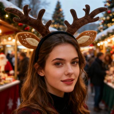 Yousheng Reindeer Antlers Headband for Women Adults Plush Deer Ears Headpiece Reindeer Horns Costume Accessories for Halloween Christmas Party Cosplay