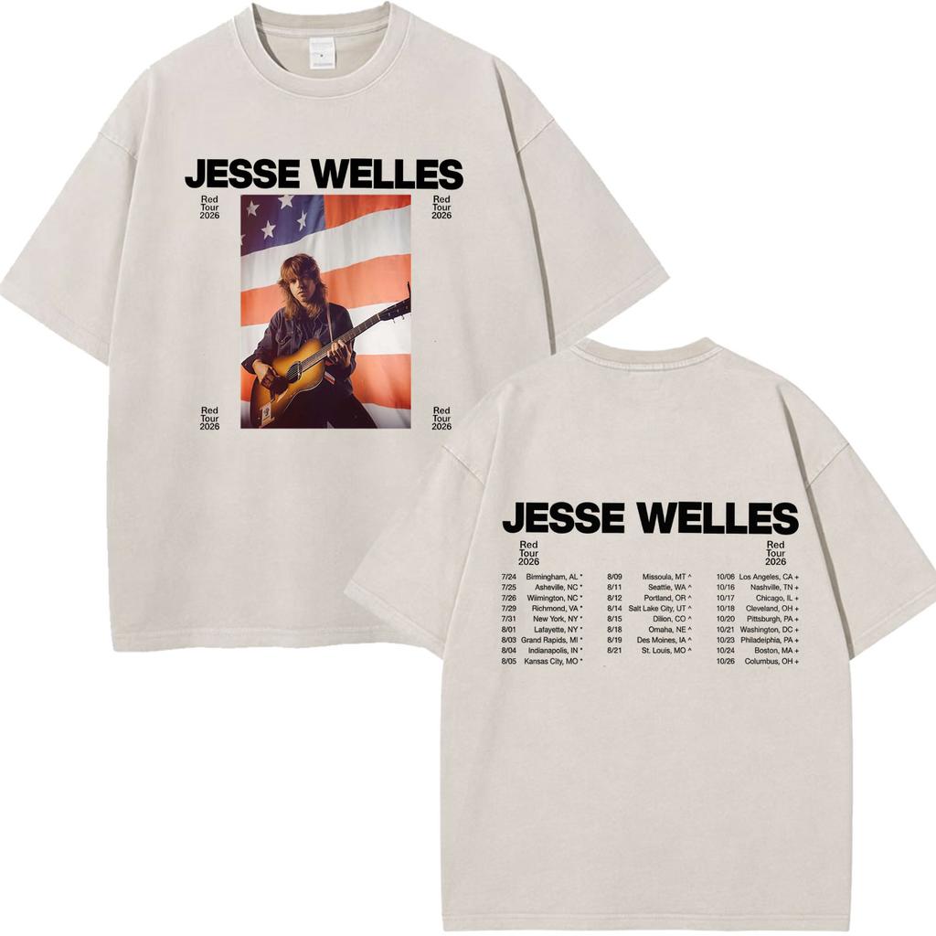 Vintage Washed Tshirt Jesse Welles Under The Powerlines Tour Print Tshirt Unisex Aesthetic Trendy Casual Cotton Tshirts