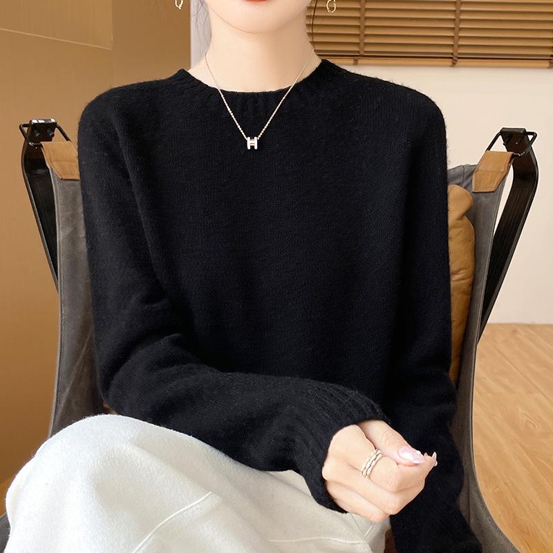 Women's Round Neck Long Sleeve Cashmere Wool Sweater - Autumn/Winter Fashion Layer
