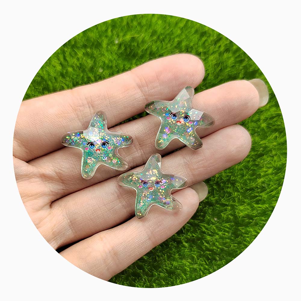 Resin Glitter Cartoon Ocean Series Flatback Cabochon Star Crab Octopus Shell DIY Crafts Scrapbooking for Phone Decoration