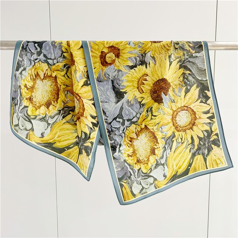 Double-side 100% Real Silk Scarf for Women Spring and Summer Mulberry Silk Ribbon Scarf All-match Small Long Neckerchief Shawl