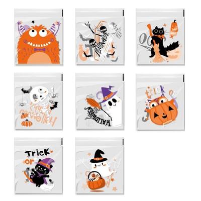 100pcs Plastic Treat Bags for Cookie Snack Gift Clear Bags Set for Halloween
