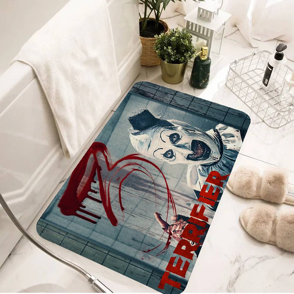 T-Terrifier 3 Clown d'Horreur Film Paillasson d'Entrée Lavable Antidérapant Tapis pour Salon Canapé Fauteuils Espace Cuisine Paillasson d'Accueil