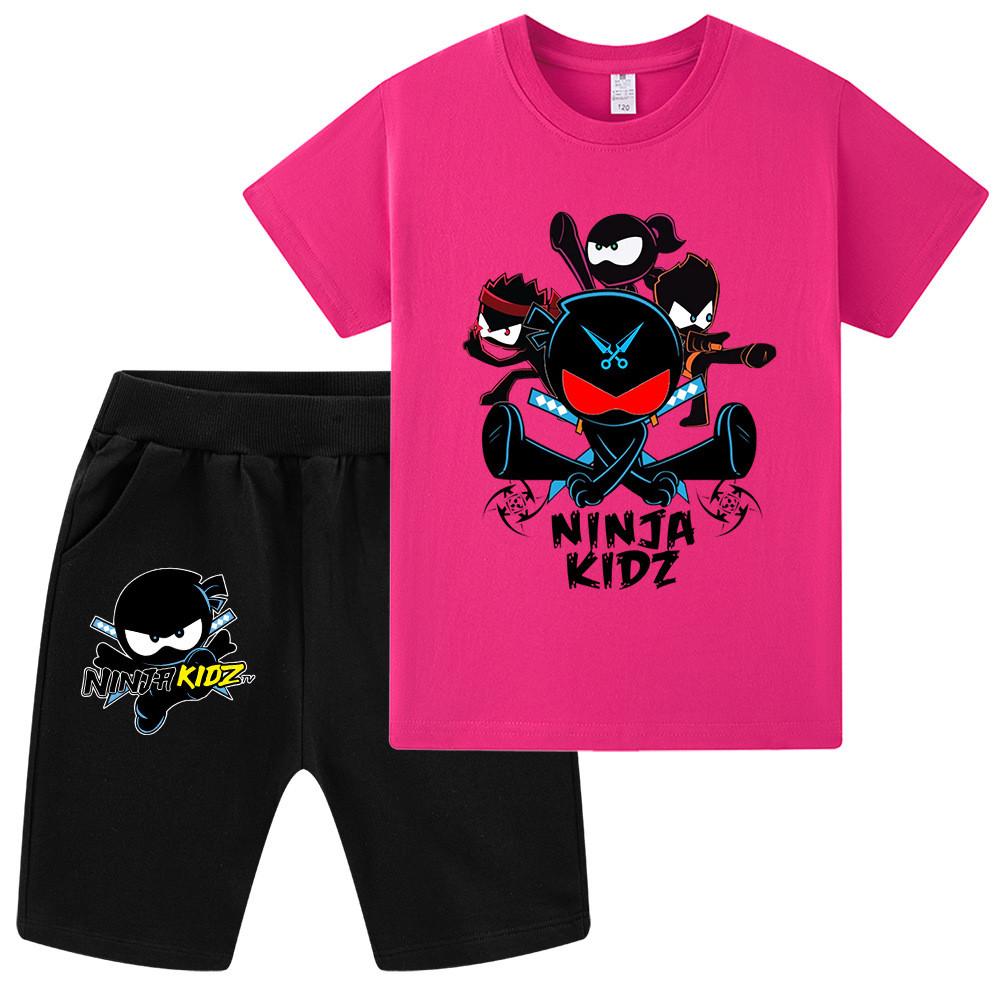 WA1170 Kids Girls Boys NINJA KIDZ Anime Print Short Sleeves Top Pants Sets