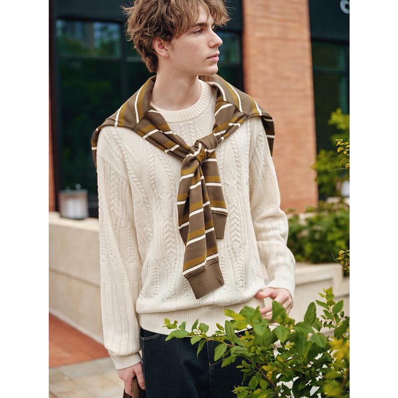 NVG·YOUNG Men's Italian Little Sailboat Cable Knit Wool Blend Sweater