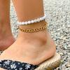 Accessories, Versatile Beach Metal Beaded Feet, Simple Imitation Pearl Chain Double-layer Anklet Women