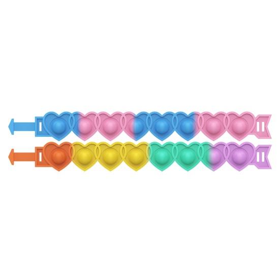 2 Pcs Decompression Bracelet Toy Heart Shape Colorful Soft Silicone Washable Adjustable Stress Kids Valentines Classroom Exchange Kit