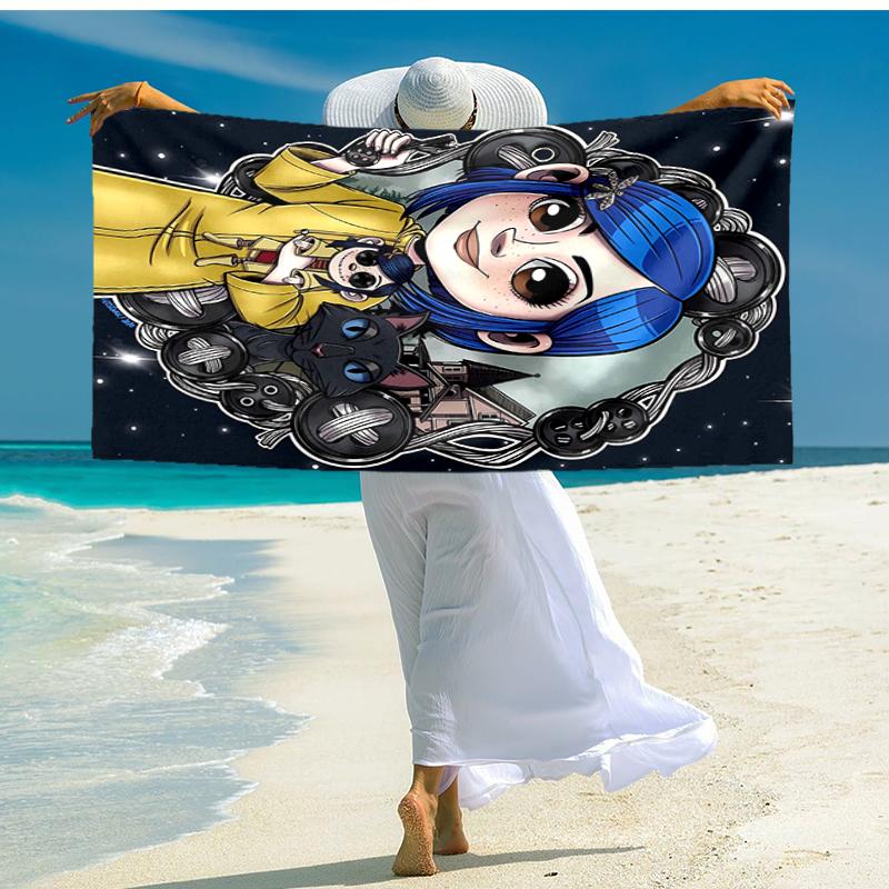1pc C-Coraline Beach Towel, Comfortable and Thick, and Swimming/Bath/Picnic/Camping Towel, Suitable for Seaside Beaches